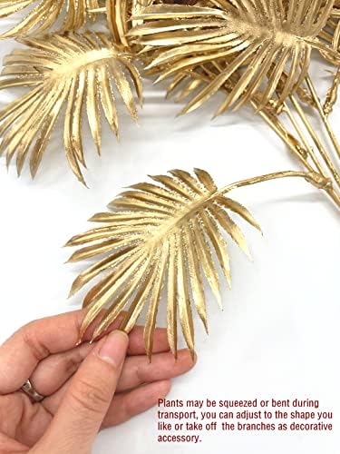 PASYOU Gold Fake Plants, Artificial Flowers Decoration for Christmas Golden Leaves Crafts Plastic Faux Grass Indoor Outdoor Home Garden Wedding Party Room Bedroom Table Centerpiece Decor, 4 Pack
