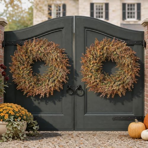32"Artificial Eucalyptus Wreath with Seed for Front Door Decor(Fall Orange)