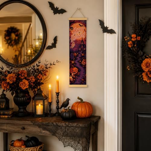 Halloween Party Banner, Haunted House Canvas Decor for Home and Office