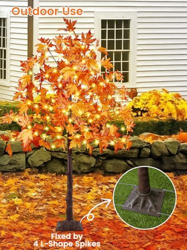2 Pack 5FT 200 LED Lighted Maple Tree, Artificial Fall Tree Outdoor/Indoor