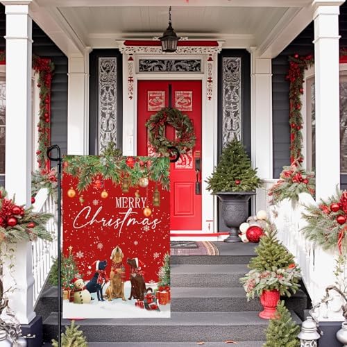 Retriever Dogs Xmas Garden Flags Double Sided 12X18 Inch Winter Snow Holiday Garden Flag for Outside Christma Yard Flag Lawn Yard Outdoor Decorations