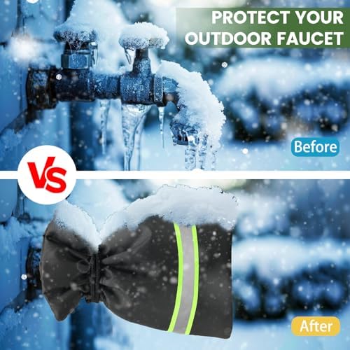 Outdoor Faucet Covers for Winter Freeze Protection, 4 Pack 9" H x 5.9" W Outside Hose Bib Covers for Winter, Thickened Reflective Pipe Wrap Insulation Socks with 420D Waterproof Oxford Fabric