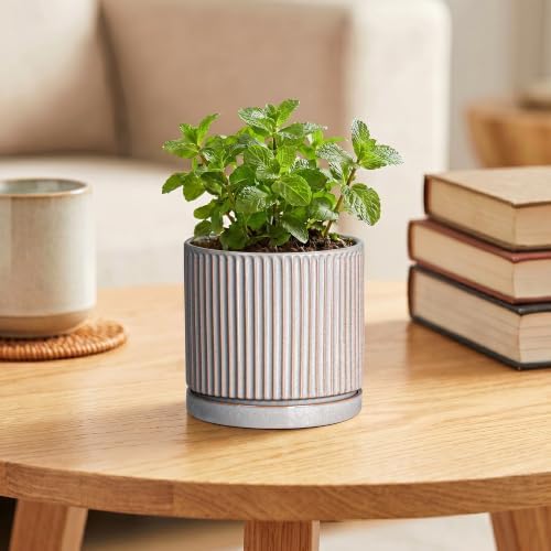 Ceramic Planter, 4 Inch Plant Pots, Round Pots for Plants, Grey