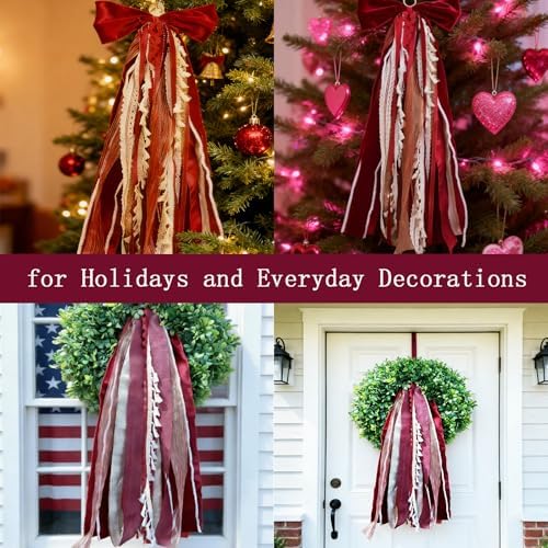 Christmas Decorations, Red Velvet Bows for Front Door Wreath Decor