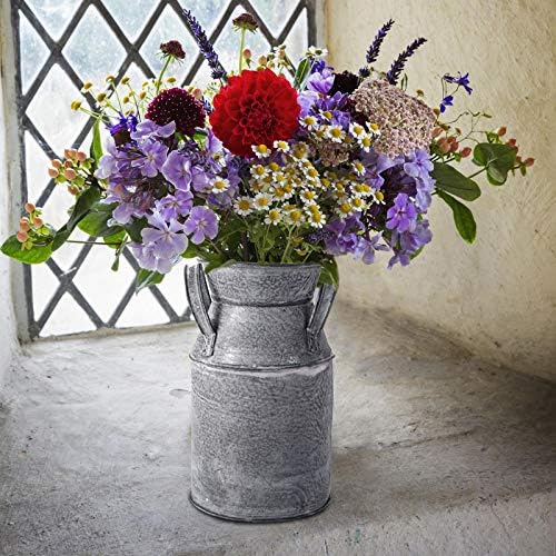 TOPZEA 2 Pack Shabby Chic Milk Can Vase, Galvanized Finish Milk Can Vase Jug Rustic Metal Flower Vases Petite Bucket for Home, Kitchen, Living Room, Farmhouse Decor, Table Centerpieces