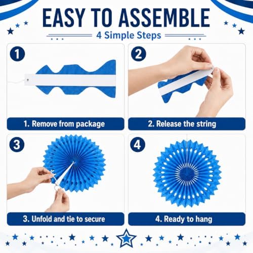 Blue White Hanging Honeycomb Round Paper Fans Decoration Kit for Baby Boy Shower Birthday Navy Ocean Wedding Under The Sea Theme Photo Booth Backdrops Paper Party Supplies 11 Count