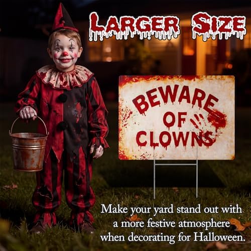 4 Pcs Halloween Clown Plastic Yard Sign, 12 x 16‘’ Garden Stakes