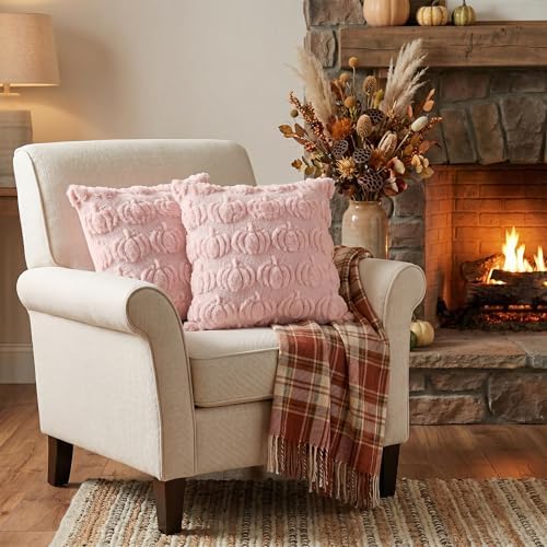 AVOIN colorlife Pink Fall Pumpkin Throw Pillow Covers 18x18 Inch
