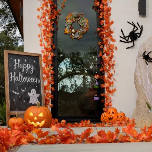 CQURE 12 Pack Fall Leaf Garland, Hanging Vines Garland Artificial Fall Maple Leaves Thanksgiving Decor for Home Wedding Fireplace Party