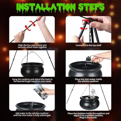 Halloween Decorations Outdoor Witch Cauldron Tripod with Fog Maker & Skull
