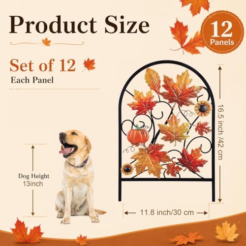 Yaocom 6 Pack Maple Leaf Garden Fence, 16.5" H x 11.8" W Fall Garden Stake