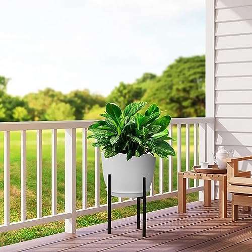 UOUZ 12inch Large Plant Pot, Modern Plastic Planter with High Driange Holes and Saucer for Indoor Outdoor Garden Plants and Flowers, White