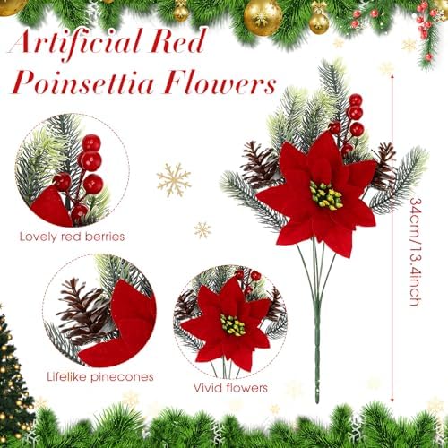 4 Pcs 13.4'' Velvet Poinsettias Artificial Christmas Flowers Outdoor