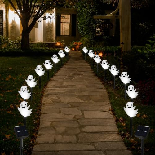 20 Pack Solar Halloween Ghost Pathway Lights, 3D Solar Lights