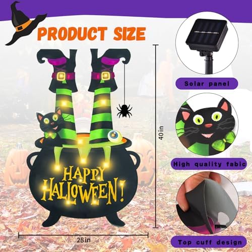 Halloween Lighted Garden Flag, Witch Feet Yard Decor, 28x40 In
