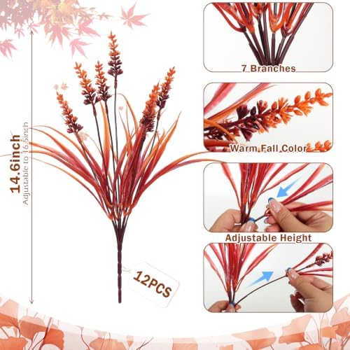 RECUTMS 12Pcs Artificial Monkey Grass with Flowers Fall Artificial Plants