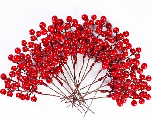 Sggvecsy 30 Pack Artificial Red Berry Stems 6.5inch Christmas Red Berry Picks Holly Berry Branches for Christmas Tree Decorations Holiday DIY Crafts Xmas Ornaments Wedding Home Decor
