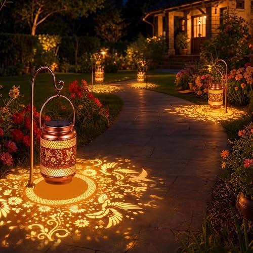 Solar Lanterns Outdoor Garden Decor- Solar Lights Waterproof Hummingbird Decorative Hanging Metal Lights Gardening Gift for Outside Yard, Patio, Backyard, Farm, Gifts for Women Mom