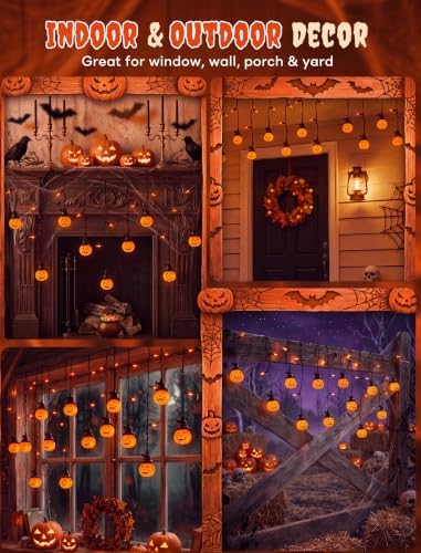 Abeja Halloween Pumpkin Curtain String Lights, 7FT Hanging Window Lights