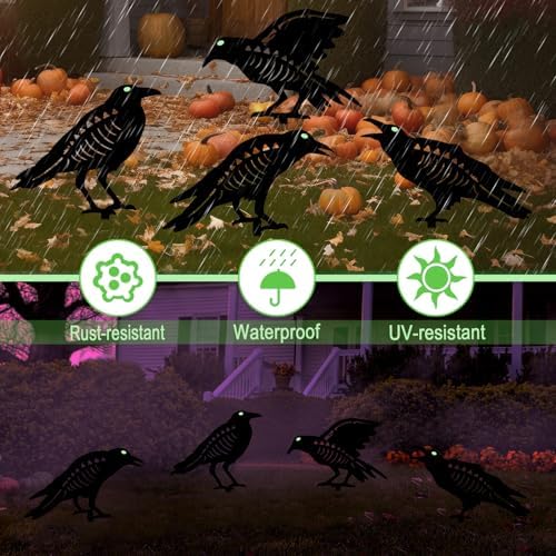 Holloween Decorations Outdoor,4 Pack Metal Black Crow Yard Garden Stakes