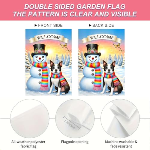 BlissYard Winter Yard Flag Snowman Puppy 12x18 Inch Polyester