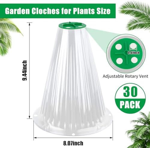 UQM 30 Pack Garden Cloches for Plants with Rotary Vent Cover Reusable