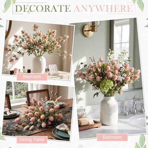 XunYee 50 Heads Artificial Thistle Flowers 5 Bundles Pink Faux Thistle Eryngium Spray with Stems 27'' Sea Holly Floral Branches for Wedding Bouquets Centerpieces Party Home Decor