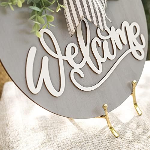 Welcome Sign for Front Door 12 in Wreath Decorations for All Seasons Grey