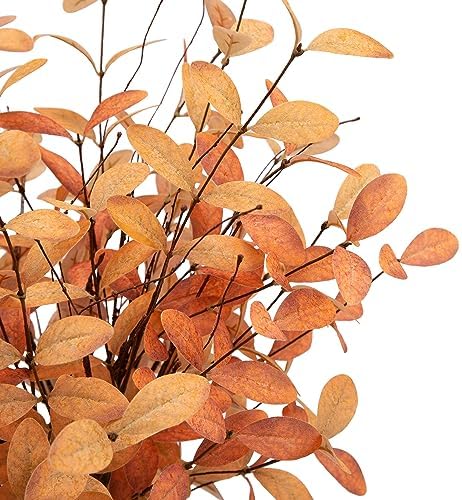 6 Pcs Eucalyptus Stems Aritificial Eucalyptus Leaves Stems Fall Decorations with Fall Leaves Autumn Decorations with Golden and Orange Leaves for Floral Arrangements and Home Decor