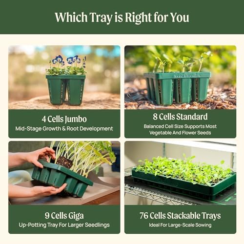Vego garden Ultimate Seed Starting Bundle, 2Packs Giga,8 Pack Jumbo,8 Pack Standard Seedling Trays with Seedling Tray Lids and 10" x 20" Bottom Watering Trays