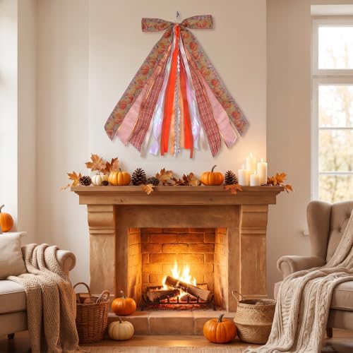 Fall Wreath Sash Autumn Wreath Bow, 12 * 23.6" Thanksgiving Bow Decorations