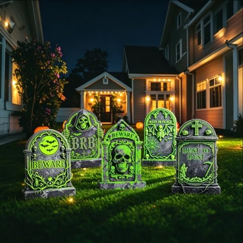 6 Pack Halloween Tombstone Decor, Glow in The Dark Gravestones