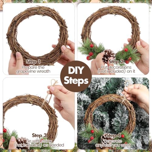 Ruisita 6 Pieces 8 Inch Grapevine Wreaths Vine Branch Wreath Natural Christmas Rattan Wreath Garland Decoration for Christmas Holiday Craft or Wedding Supplies