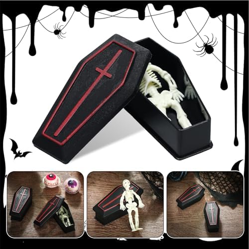 VioraWhite 48 Pcs Halloween Mini Skeletons & 3'' Mini Coffin Boxes