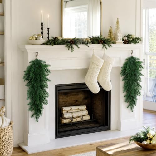 2 Pcs Extra Length Artificial Christmas Teardrop Swag, Greenery Door Swag