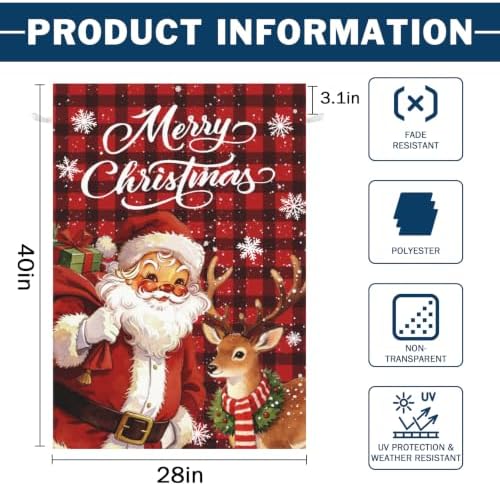 Large Christmas Garden Flag 28x40 Inch Santa and Deer Xmas Yard Flag