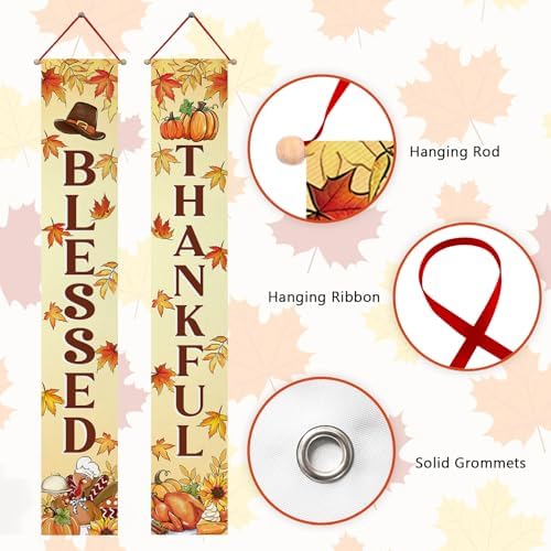 Thanksgiving Blessed Thankful Porch Banner Sign, Fall Harvest