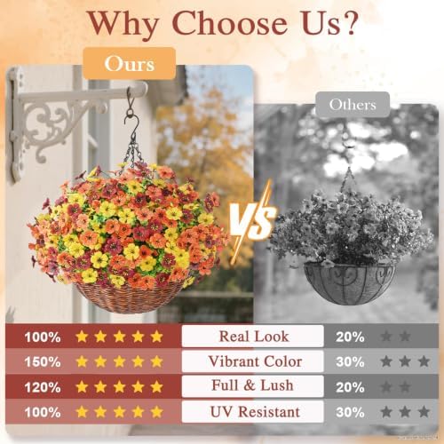 Yastouay 24 Bundles Fake Mums Fall Hanging Basket for Outdoor Decorations