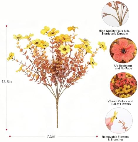 Artificial Fake Fall Flowers Mums Plants for Outdoors Autumn Decoration