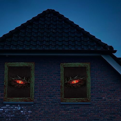 Irenare 2 Pcs Halloween Eyes for Windows, Curtain Panels Black Window Treatment Scary Eye Halloween Window Posters Silhouette for Bedroom Living Room, 34.49 x 60.24 Inches(Dragon)