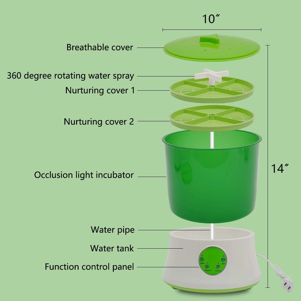 Bean Sprouts Machine, Seed Sprouter Kits, Automatic Sprouts Growing Kit 2 Layers, Auto Household Bean Seed Cereal