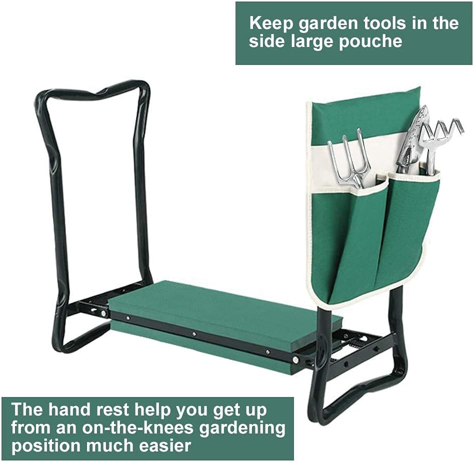 Garden Kneeler and Seat Stool Heavy Duty Garden Folding Bench with Large Tool Pocket and Soft EVA Kneeling Pad for