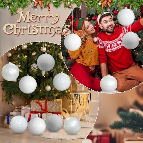 Yerliker 8 Pack 6 Inch Large Christmas Ornament Hanging Balls, White