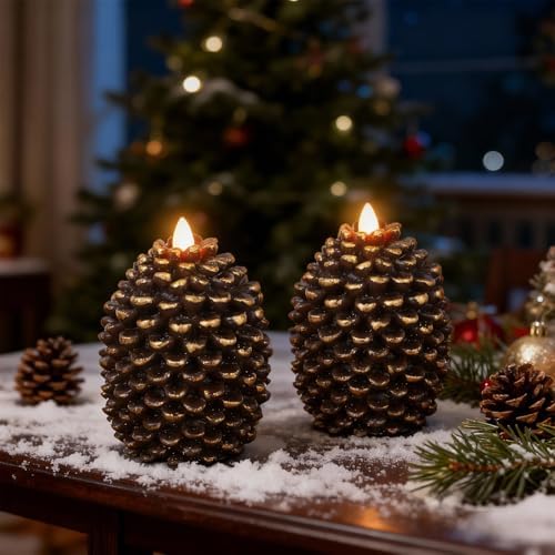 Eldnacele Pine Cone Flameless Candles Battery Operated with 6 Hour Timer