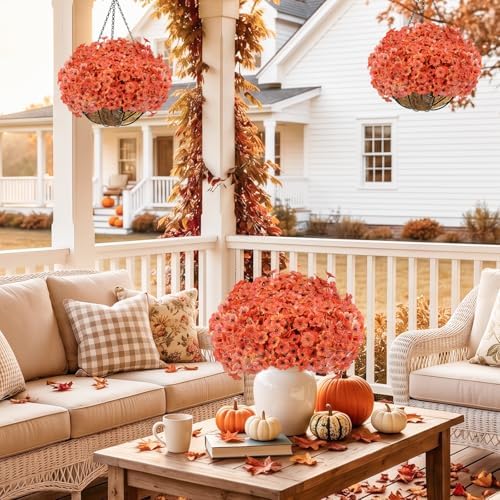 Powbrace 22 Pack Artificial Fall Flowers Mums for Outdoor Indoor(Orange)