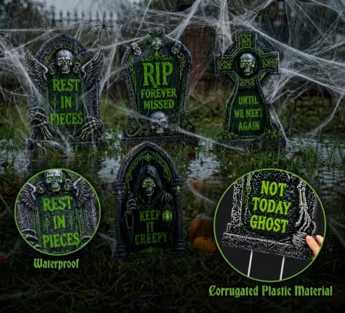 16.5 Inch 6 Pack Halloween Tombstones Outdoor, Graveyard Signs with Stakes