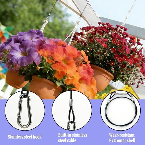 5 Pcs 25in Hanging Chain Cable Rope Bird Feeder Hanger, Hanging Steel Cable with Carabiner Hook, for Suet Feeder, Tree, Planters, Lanterns