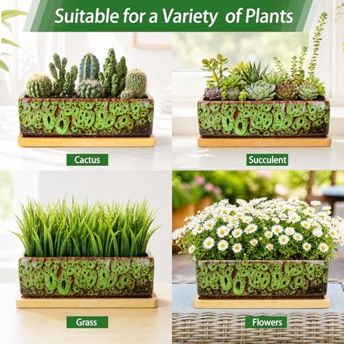 Succulent Pots, 7'' Large Long Rectangle Planters with Drainage Tray