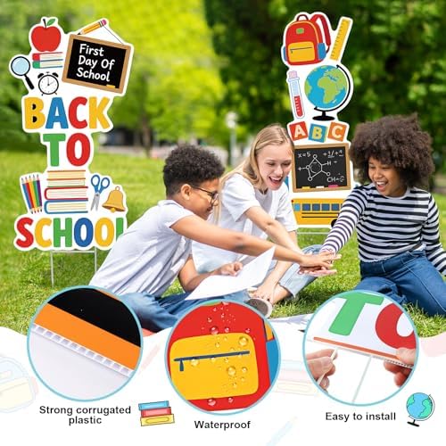 2 Pieces Back to School Yard Signs Large First Day of School Lawn Sign with Stakes Outdoor School Decorations Waterproof Lawn Stakes for Garden Lawn Yard Party Decoration and Supplies