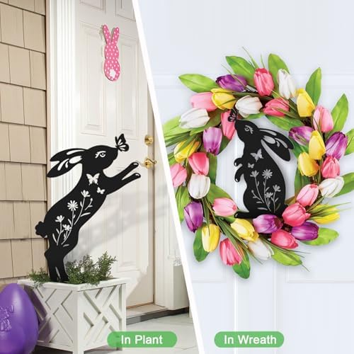 Metal Bunny Garden Decor,2 Pack Rabbit Silhouette Yard Art Outdoor,Rabbit Garden Stakes Decorations for Yard,Lawn,Patio,Easter Gifts for Women